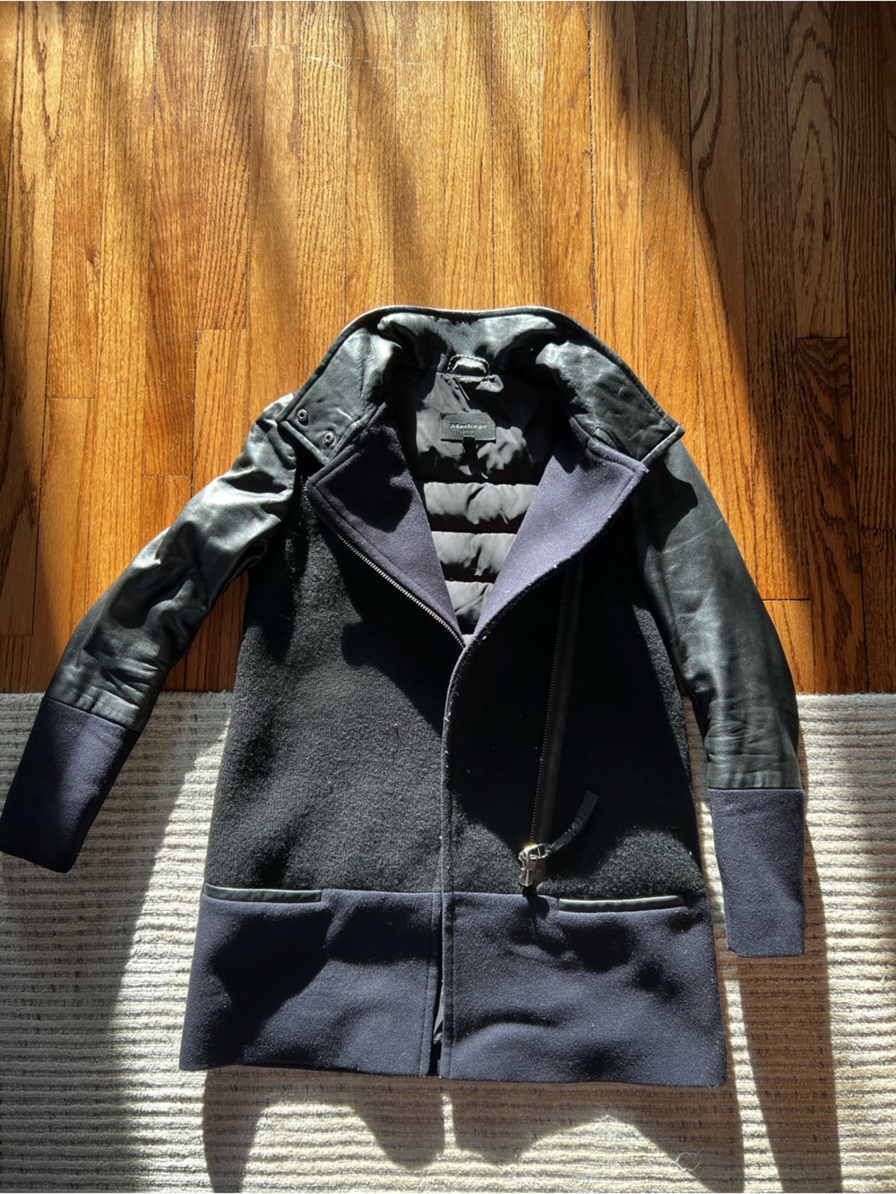 Mackage Black Wool & Leather Asymmetrical Coat